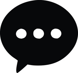Fototapeta premium Simple black speech bubble icon with three white dots representing conversation or ongoing message activity for digital communication platforms.