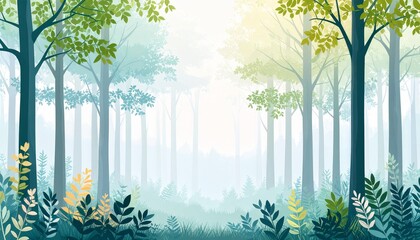 Obraz premium Misty Forest Layers With Botanical Accents