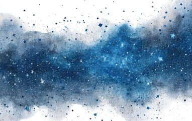 Abstract cosmic nebula, dark blue and gray watercolor washes with glittering stars