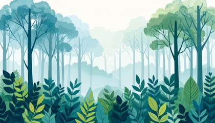 Obraz premium Misty Forest Layers With Botanical Accents