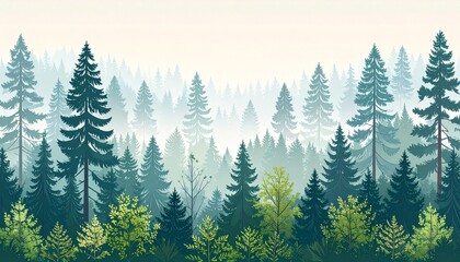 Fototapeta premium Misty Forest Layers With Botanical Accents