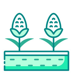 corn green filled line icon showing crop growth in agricultural field