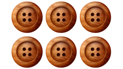 6 pieces of wooden buttons on white background