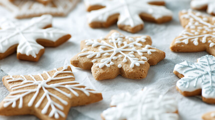close-up of Christmas cookies with sugar icing decoration