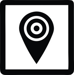 Modern black and white map marker icon with concentric circles representing a location target or destination pin symbol.