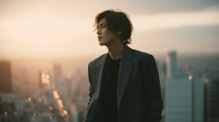 Fototapeta premium 街の背景と男性のポートレート