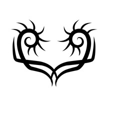 Elegant symmetrical tribal tattoo design featuring intricate curves and sharp lines on a white background