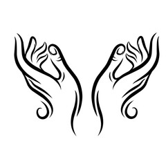 Two stylized hands reaching upwards, symbolizing hope and support against a minimalist background