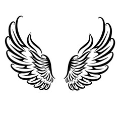 Fototapeta premium Elegant black and white tattoo design featuring stylized wings with intricate details