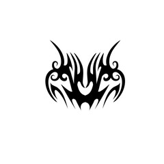 Intricate tribal tattoo design featuring sharp edges and swirling patterns on a plain background