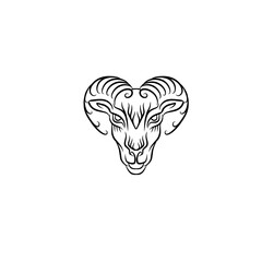 Stylized illustration of a ram's head with intricate linework, set against a minimalist white background