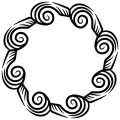 Decorative circular frame with intricate swirl patterns, suitable for artistic and design projects
