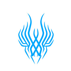 Vibrant blue flames rising against a white background, symbolizing energy and creativity