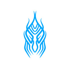 Abstract blue design with flowing shapes creating a sense of movement and energy on a white background