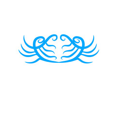 Abstract blue crab design with flowing lines on a white background, suitable for marine-themed projects