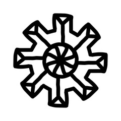 Abstract geometric design featuring a stylized snowflake shape with sharp angles and circular center