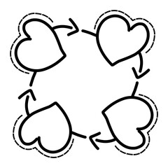 Illustration of interconnected hearts in a circular flow, symbolizing love and connection, with a minimalist design