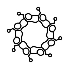Abstract illustration of interconnected circles resembling a molecular structure on a white background