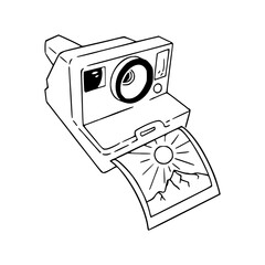 instant photo camera with landscape picture