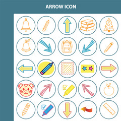 Collection of colorful school and office icons arranged in a grid pattern