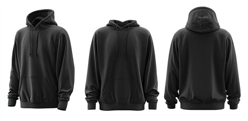 Three-view mockup of a black hoodie (5)