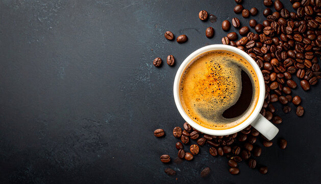 cup of coffee on dark matte background