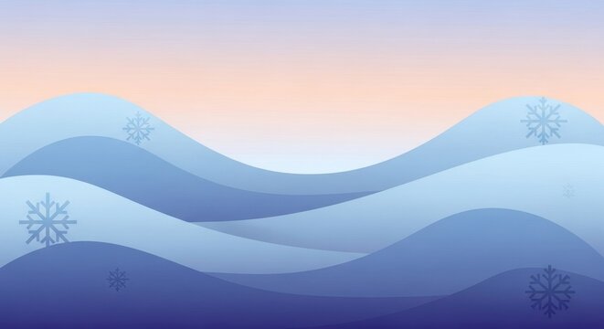 Snowy hills and pastel sky create a serene winter landscape vector illustration