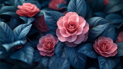 delicate pink roses with textured blue-green leaves create a visually appealing composition