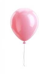 A single, glossy, light pink balloon, tethered by a thin string, floats against a pure white background