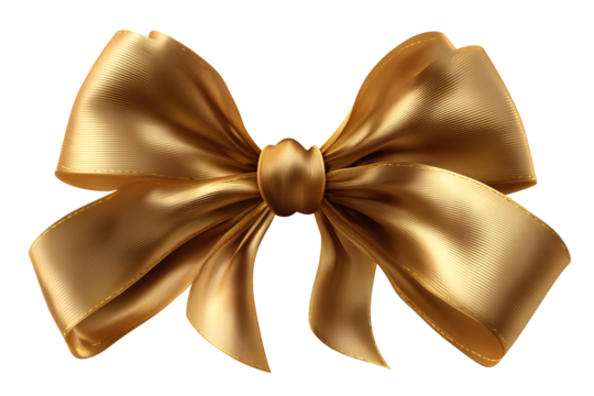   Artistic Watercolor Gold Bow with Subtle Ribbon Gradient, Isolated on Transparent Background.
