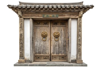 Fototapeta premium Ornate antique wooden double doors with traditional chinese architectural elements