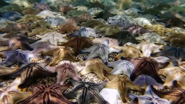 Many starfish on the ocean floor