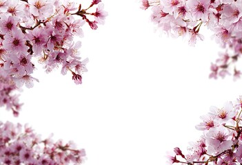Obraz premium Pink cherry blossoms frame a white background (2)
