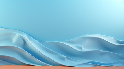 Fototapeta premium Abstract Blue Satin Fabric Draped on Soft Peach Background