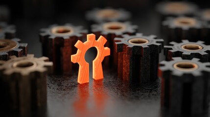 Orange gear amidst dark gears