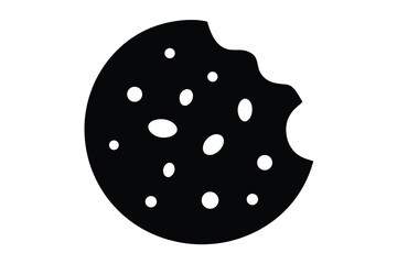 Cookie vector silhouette, Bitten cookie with chips icon vector