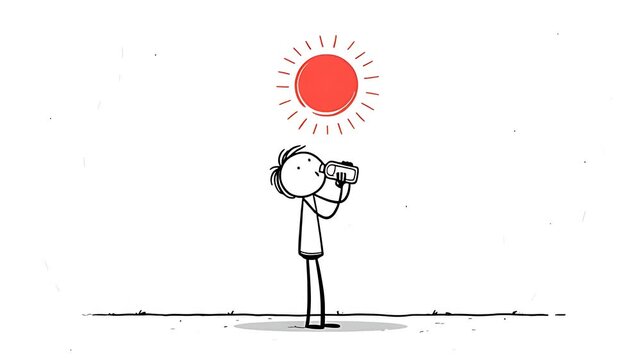 Stick Figure drinking water under the Sun