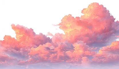 Soft, vibrant pink and orange clouds against a white background