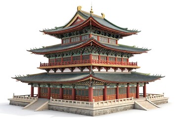 Magnificent multi tiered traditional korean palace building with ornate architecture and vibrant colors