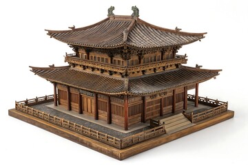 Obraz premium Intricate wooden model of a multi tiered traditional east asian temple building