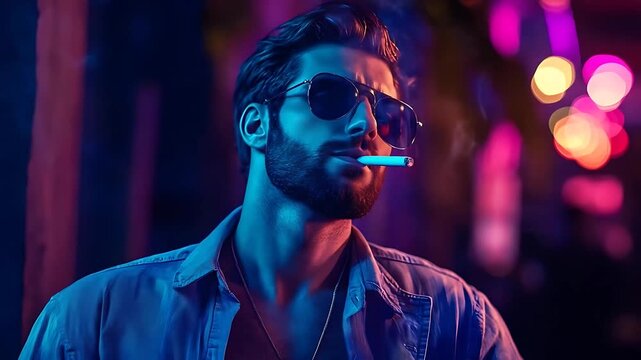 Badass person smoking cigar with sunglass