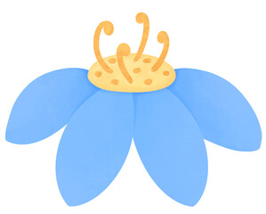 Pastel blue flower illustration side view. Hand drawn floral clip art