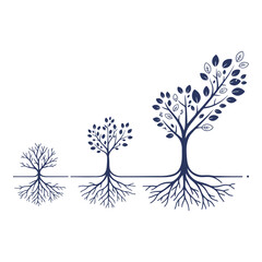 Fototapeta premium Vector illustration of multiple stylized trees with roots, representing genealogy, family connections, growth, and sustainability.
