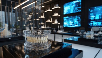 Clear dental model in futuristic lab setting