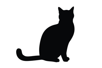 Silhouette of a sitting cat isolated on white background, Cat black silhouette vector