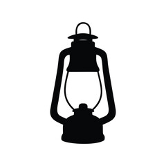 Obraz premium Camping lantern silhouette icon - Black silhouette icon of a camping lantern with handle and glass enclosure, used for outdoor lighting, survival gear, and camping equipment. 