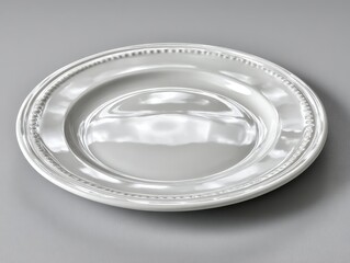 Elegant Silver Serving Plate on Gray Background