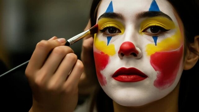 Close-Up of One Hand Applying Clown Makeup