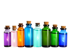 Fantasy Potion Bottles with Glowing Liquids and Misty Effects