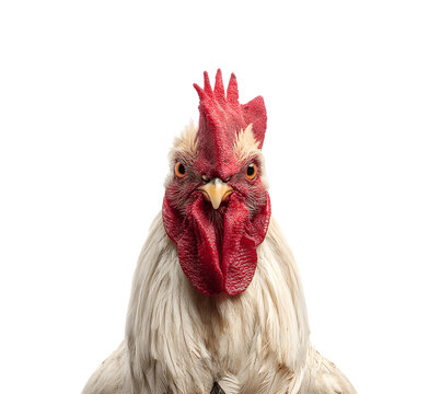 A half-body rooster standing upright and facing forward toward the camera